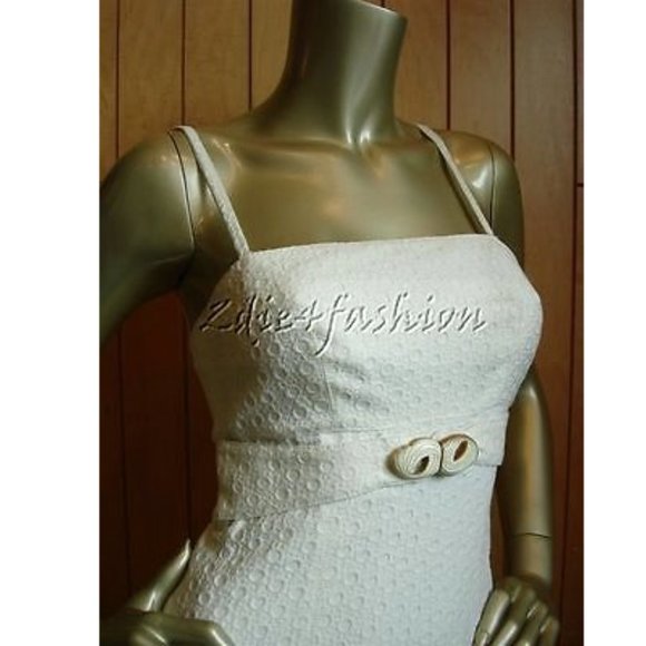 NWT AGNONA White Textured Sheath Shell Belt Strapless Cotton Dress 2 - Picture 3 of 6